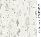 Cute floral seamless pattern with silhouettes of meadow wild herbs flowers. Flower vector illustration background. Print in rustic vintage style, textile or wallpapers.