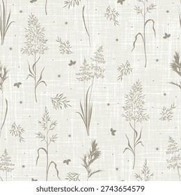 Cute floral seamless pattern with silhouettes of meadow wild herbs flowers. Flower vector illustration background. Print in rustic vintage style, textile or wallpapers.