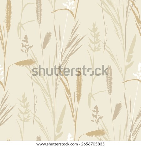 Cute floral seamless pattern with silhouettes of meadow wild herbs flowers. Flower vector illustration background. Print in rustic vintage style, textile or wallpapers.