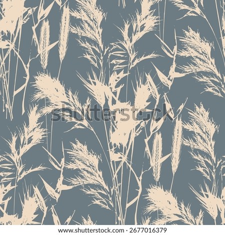 Cute floral seamless pattern with silhouettes of meadow wild herbs flowers. Flower vector illustration background. Print in rustic vintage style, textile or wallpapers.