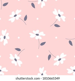 Cute floral seamless pattern. Simple endless print with flowers. Cartoon vector illustration.