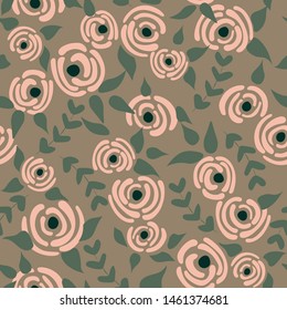 Cute floral seamless pattern in the small flowers.  Cartoon beige romantic textile. Pretty simple plants background. Nature graphic illustration in doodle style.