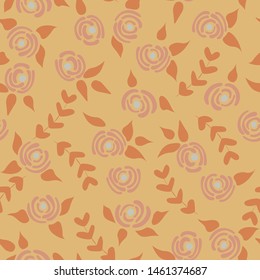 Cute floral seamless pattern in the small flowers.  Vintage pastel beige romantic textile. Pretty simple plants background. Nature graphic illustration in doodle style.