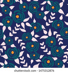 Cute floral seamless pattern in the small flowers.  Abstract blue simple romantic textile. Pretty plants background. Nature graphic illustration in doodle style.