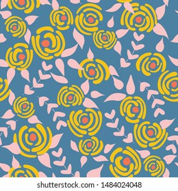 Cute floral seamless pattern in the small flowers.  Vintage blue simple romantic textile. Pretty plants background. Nature graphic illustration in doodle style.