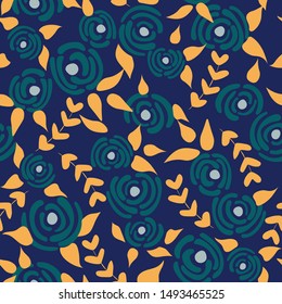 Cute floral seamless pattern in the small flowers.  Spring blue simple romantic textile. Pretty plants background. Nature graphic illustration in doodle style.