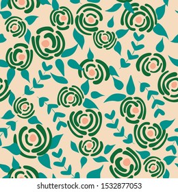 Cute floral seamless pattern in the small flowers.  Cartoon colour simple romantic textile. Pretty plants background. Nature graphic illustration in doodle style.