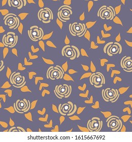 Cute floral seamless pattern in the small flowers.  Botanical dark simple romantic textile. Pretty plants background. Nature graphic illustration in doodle style.