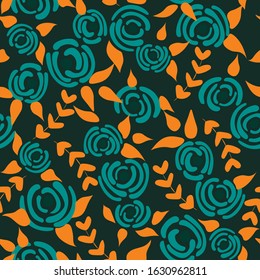 Cute floral seamless pattern in the small flowers.  Summer dark simple romantic textile. Pretty plants background. Nature graphic illustration in doodle style.