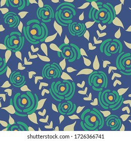 Cute floral seamless pattern in the small flowers.  Retro green simple romantic textile. Pretty plants background. Nature graphic illustration in doodle style.