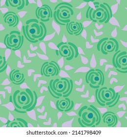 Cute floral seamless pattern in the small flowers.  Spring green simple romantic textile. Pretty plants background. Nature graphic illustration in doodle style.