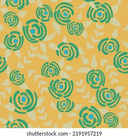Cute floral seamless pattern in the small flowers.  Retro mustard simple romantic textile. Pretty plants background. Nature graphic illustration in doodle style.