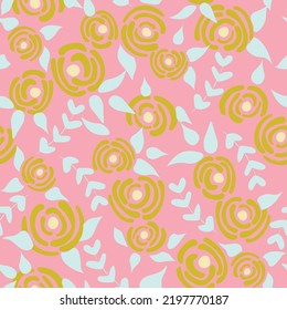Cute floral seamless pattern in the small flowers.  Botanical pink simple romantic textile. Pretty plants background. Nature graphic illustration in doodle style.