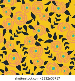 Cute floral seamless pattern in the small flowers.  Abstract yellow simple romantic textile. Pretty plants background. Nature graphic illustration in doodle style.