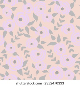 Cute floral seamless pattern in the small flowers.  Cartoon pastel nude simple romantic textile. Pretty plants background. Nature graphic illustration in doodle style.
