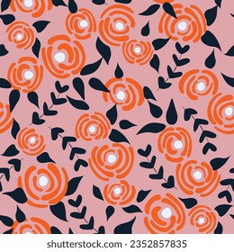 Cute floral seamless pattern in the small flowers.  Cartoon pink simple romantic textile. Pretty plants background. Nature graphic illustration in doodle style.