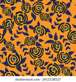 Cute floral seamless pattern in the small flowers.  Bloom orange simple romantic textile. Pretty plants background. Nature graphic illustration in doodle style.