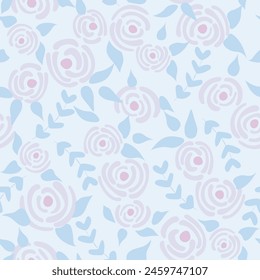 Cute floral seamless pattern in the small flowers.  Fashion pastel blue simple romantic textile. Pretty plants background. Nature graphic illustration in doodle style.