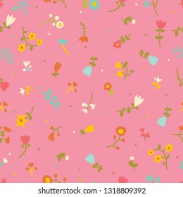 Cute floral seamless pattern with spring flower. Vintage flowers illustration. Template for fashion prints.