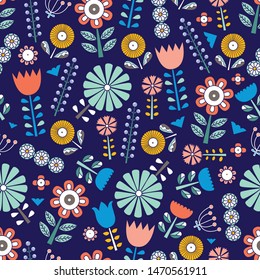 Cute floral seamless pattern with spring flower. Vintage flowers illustration. Template for fashion prints.