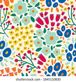 Cute Floral Seamless Pattern With Spring Flower. Vintage Flowers Illustration. Template For Fashion Prints.