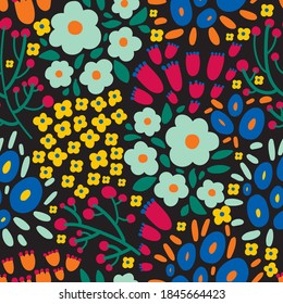 Frisch florales nahtloses Muster mit Frühlingsblume. Vintage Blumen Illustration. Vorlage für Modedrucke.