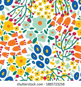 Cute floral seamless pattern with spring flower. Vintage flowers illustration. Template for fashion prints.