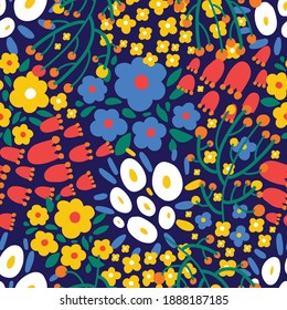 Cute floral seamless pattern with spring flower. Vintage flowers illustration. Template for fashion prints.