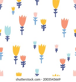 Cute floral seamless pattern with spring flower. Vintage flowers illustration. Template for fashion prints.