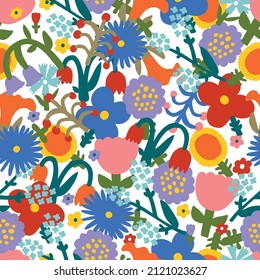 Cute floral seamless pattern with spring flower. Vintage flowers illustration. Template for fashion prints.