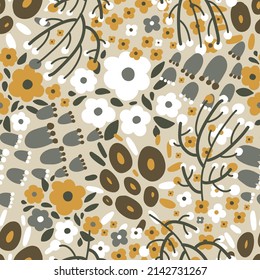 Cute floral seamless pattern with spring flower. Vintage flowers illustration. Template for fashion prints.