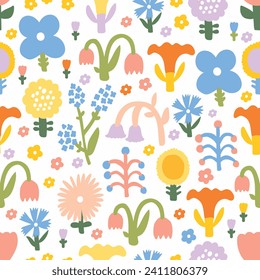 Cute floral seamless pattern with spring flower. Vintage flowers illustration. Template for fashion prints.