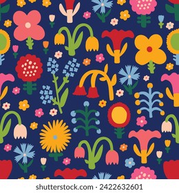 Cute floral seamless pattern with spring flower. Vintage flowers illustration. Template for fashion prints.