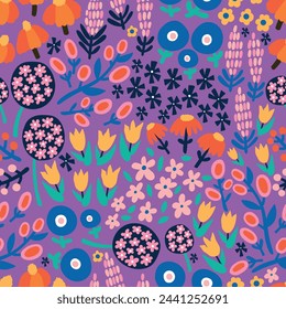 Cute floral seamless pattern with spring flower. Vintage flowers illustration. Template for fashion prints.