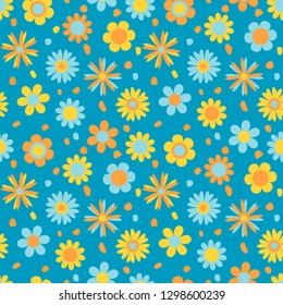 Cute floral seamless pattern. Summer illustration with flowers for children, vector