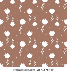 cute floral seamless pattern in trendy color 2025 mocha mousse
