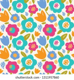 Cute floral seamless pattern. VEctor illustration with hand drawn lovely flowers.