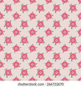 Cute floral seamless pattern. Vector illustration for beauty design. White, red, green and rose colors. 