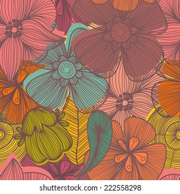 Cute floral seamless pattern in vintage colors.Bright Seamless pattern can be used for wallpaper, pattern fills, web page background,surface textures.