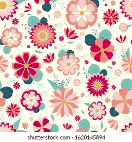 Cute floral seamless pattern with white background