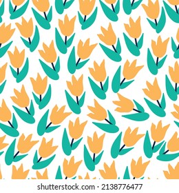 Cute floral seamless pattern with yellow tulips. Vintage flowers illustration. Template for fashion prints.