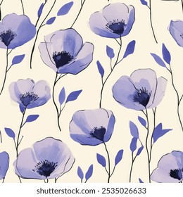 Lindo patrón de acuarela púrpura transparente floral con fondo de acuarela. Ilustración vectorial de flores. Impresión de acuarela en estilo rústico vintage, textil o Fondos de pantalla.