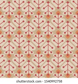 Cute floral seamless vector pattern in orange and green colors in Scandinavian style for fabric, wallpaper, scrapbooking projects, or backgrounds. Surface pattern design.