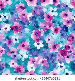 Cute floral seamless watercolor pattern on watercolor background. Flower vector illustration. Watercolor print in rustic vintage style, textile or wallpapers.