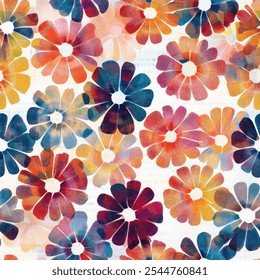 Cute floral seamless watercolor pattern on white background. Flower vector illustration. Watercolor print in rustic vintage style, textile or wallpapers.