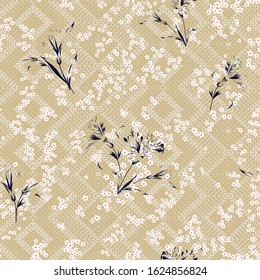 cute floral small vector flowers with navy leaf pattern on texture background