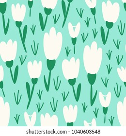 Cute floral spring seamless pattern with snowdrops