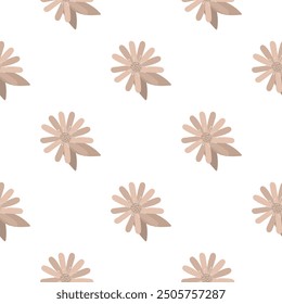 Cute floral square pattern. Beige simple flowers pattern for fabric printing, wrapping paper, design. Seamless floral vector pattern isolated on changeable white background.