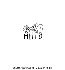 Cute floral sticker hello  icon in doodle style. Vector illustration