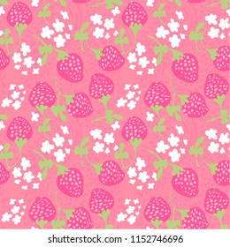 Cute Floral Strawberry pattern in the small berries and flower. Seamless vector texture. Modern Pattern for wallpaper, wrap, fabric and fashion prints.